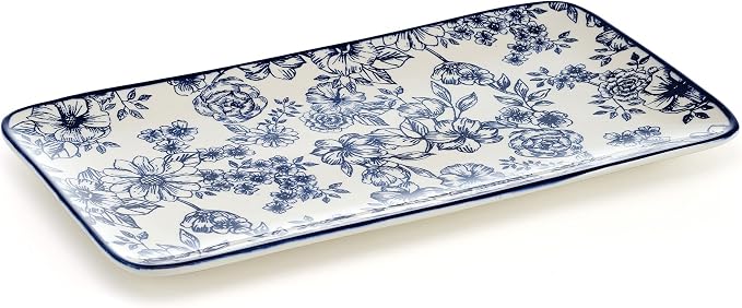 Pfaltzgraff Gabriela Blue Floral Rectangle Platter, 14.75 Inch - Image 2