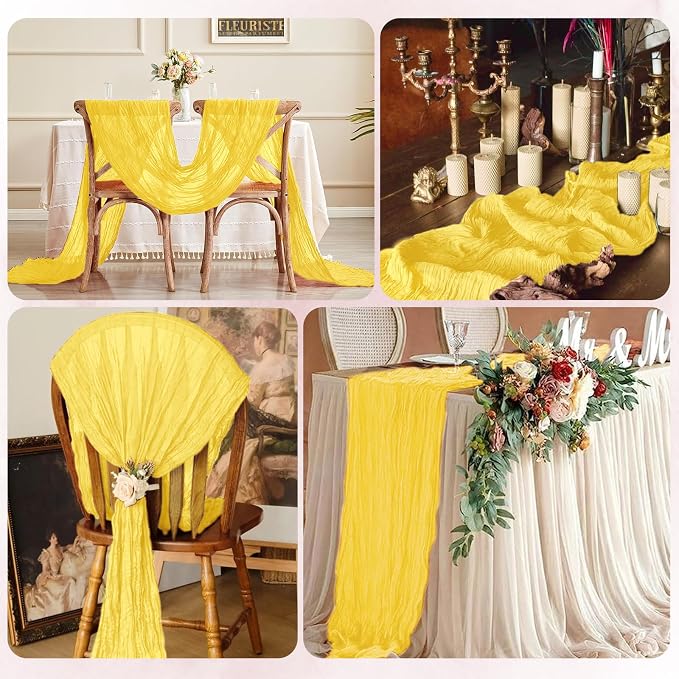 12 Pack Lemon Yellow Cheesecloth Table Runner 17x108 Inch Semi Sheer Boho Gauze - Image 7