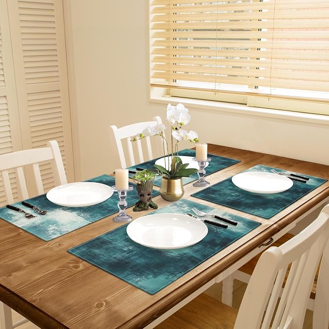 Emvency Farmhouse Placemats Set of 4, 12x18 Inch, Teal and White | Vintage - Image 5