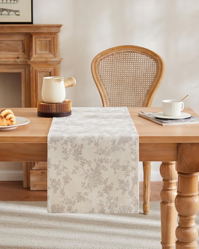French Pastoral Farmhouse Table Runners, 13x48 Inch Grey | 100% Organic Cotton - Image 2
