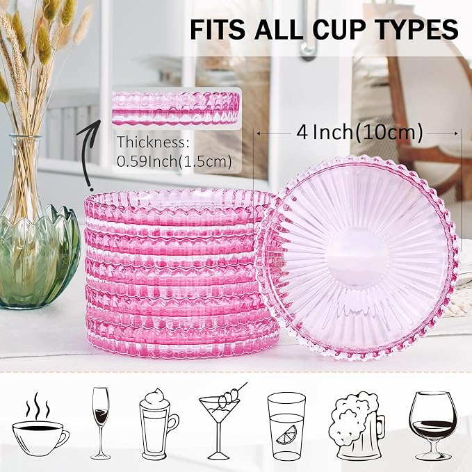 Modern Clear Glass Coasters Set of 6, Cute Coasters Table Mats - Image 2