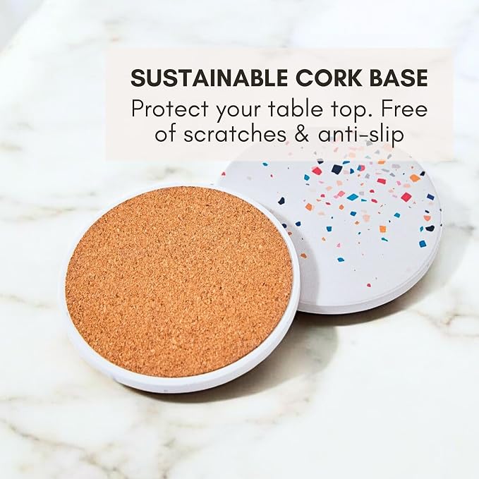Terrazzo Coasters Set of 6, Colorful Boho Absorbent Ceramic Coasters | Speckled - Image 5