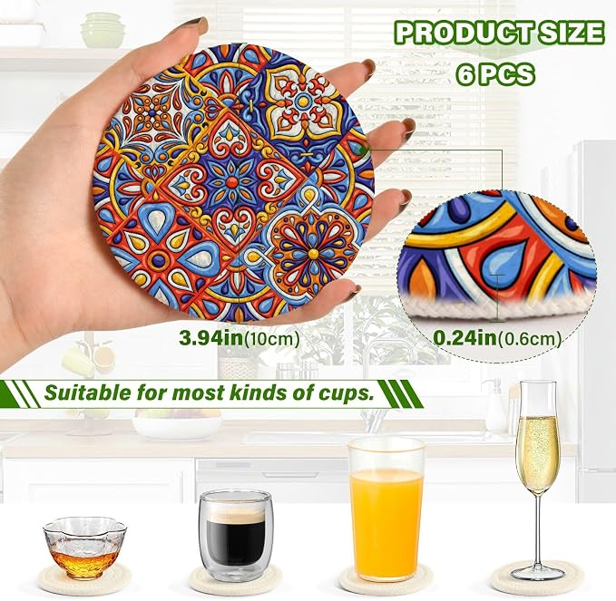 YETTASBIN Mexican Talavera 6 Pcs Drink Coasters - Image 3