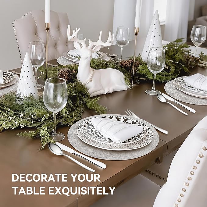 13" Round Placemats Set of 6, Reversible Faux Leather Heat Resistant Table Mats - Image 6
