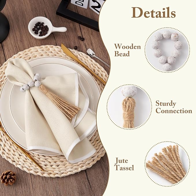 APTWOW Napkin Rings Set of 6, Wooden Napkins Rings - Image 5
