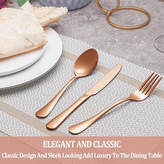 40 Pcs Rose Gold Silverware Set Service - Image 6