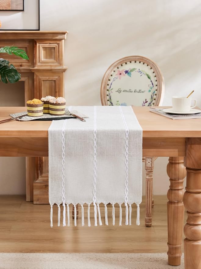 Braided Farmhouse Table Runner, Braided Light Grey 13x72 Inch, Cotton Linen - Image 2
