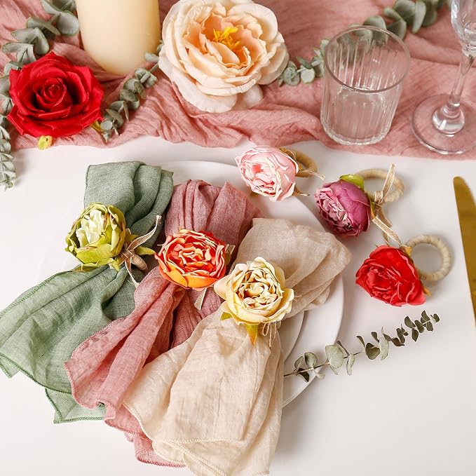 Handmade Flower Napkin Rings Set of 6, Valentine's, Thanksgiving Table - Image 5