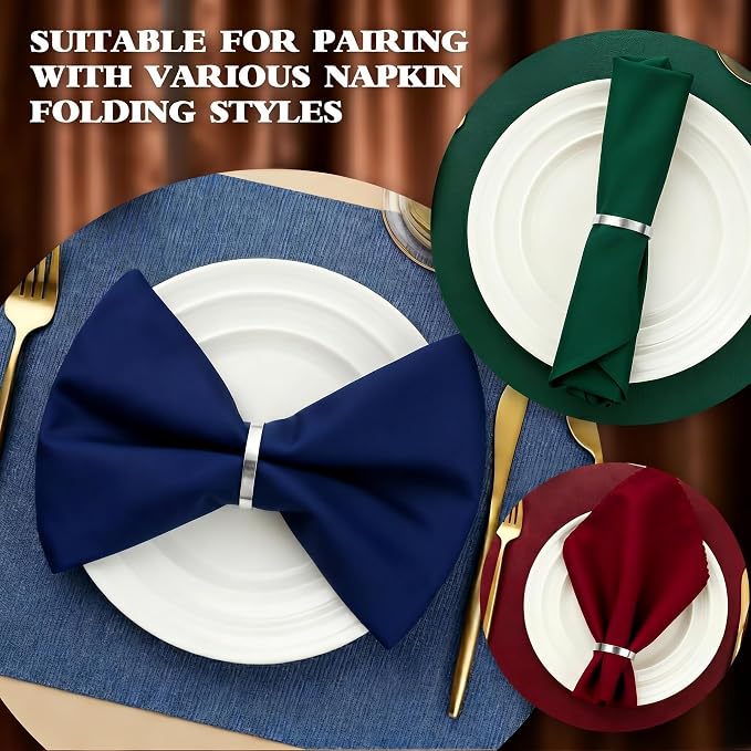 200 Pcs Silver Napkin Rings Bulk, Exquisite Round Napkin Ring Buckles, Suitable - Image 2