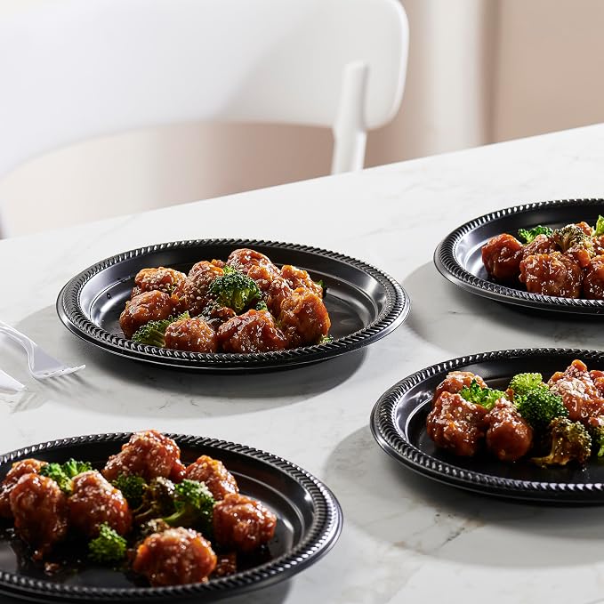 PLASTICPRO 400 PCS Black Plastic Plates Light Weight 9 Inch Plastic Dinner - Image 2