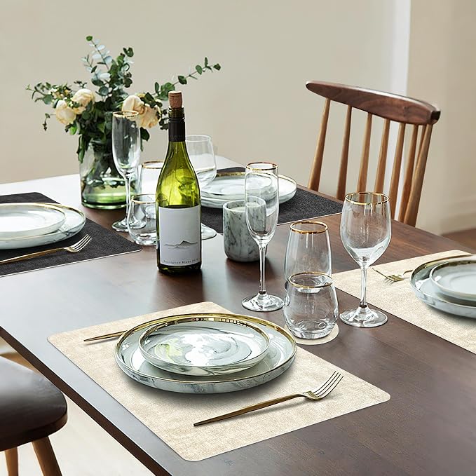 Fyvva Placemats Set of 6 Wipeable Reversible Faux Leather - Image 6