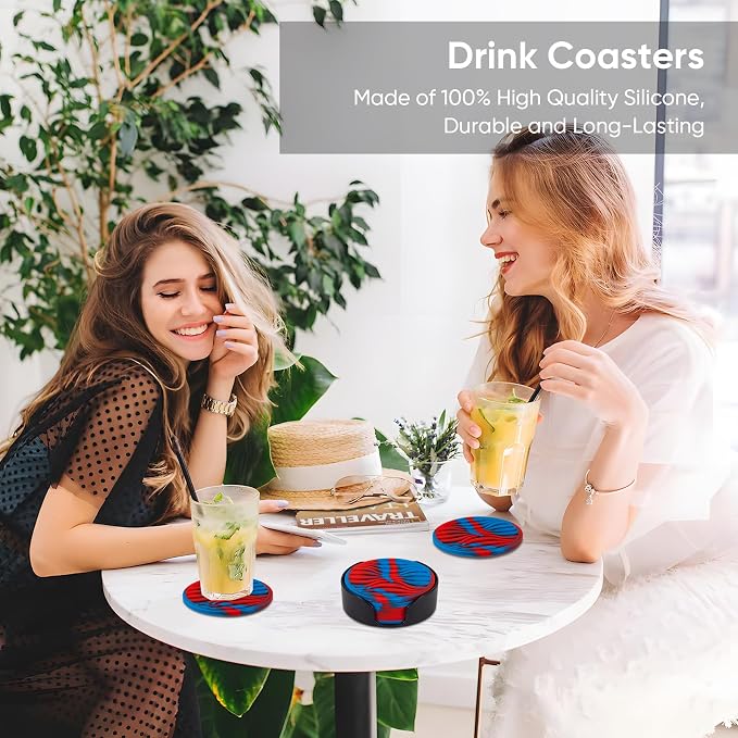 6 Pcs Rubber Drink Coasters Holder Silicone Cup Mat Outdoor Plastic Coaster | - Image 3