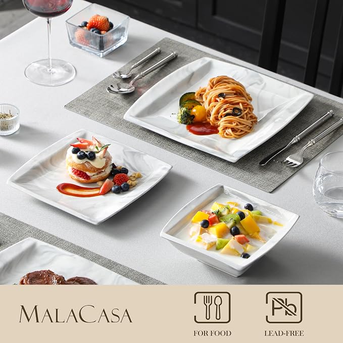 MALACASA Plates and Bowls Sets, 12-Piece Porcelain Dinnerware Sets - Image 3