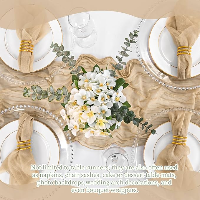 4 Pack Beige Table Runner 17 x 108inch Cheesecloth Table Runner Boho Gauze - Image 7
