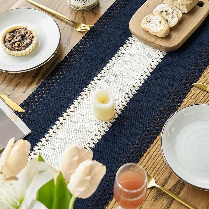 Artoid Mode Dark Blue Farmhouse Woven Table Runner 12x90 Inch | Seasonal - Image 4