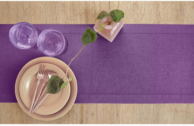 Solino Home 100% Pure Linen Dining Table Runner Purple Woven, 14 x 132 in | - Image 3