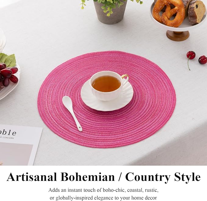 SHACOS Round Braided Placemats Set of 6 Cotton Polyester Woven Place Mats 15 - Image 4