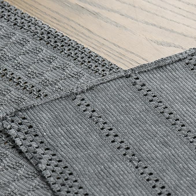 Artoid Mode Dark Grey Woven Farmhouse Hollow Table Runner 12x108 Inch | Holiday - Image 8