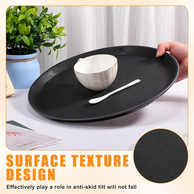 Zopeal 8 Pieces Black Round Restaurant Serving Tray, Plastic Non Slip Surface - Image 4