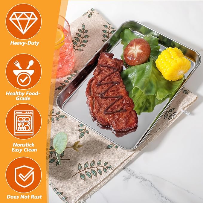 12 Pack Stainless Steel Plates, Metal Food Tray Plate, Small Baking Sheets - Image 4