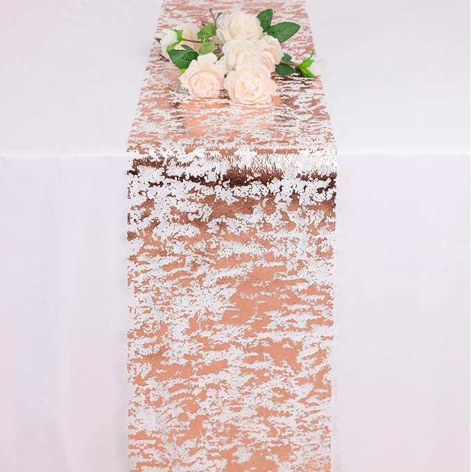 Snowkingdom 2 Pieces Rose Gold Table Runner 11"x108" Glitter Sequin Metallic - Image 2