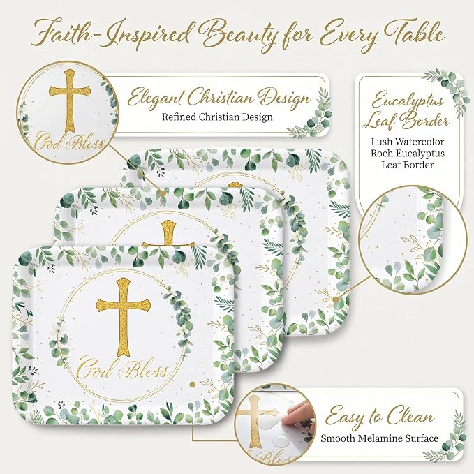Vesici 4 Pack Eucalyptus God Bless Melamine Serving Trays, 13 x 10 Inch - Image 3