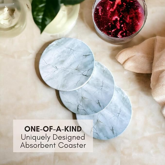 Ceramic Marble Coasters Set of 6, Absorbent Drink Coasters - Image 8