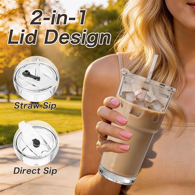 20oz Clear Glass Cups with Lids and Straws, Drinking Tumblers - Image 5
