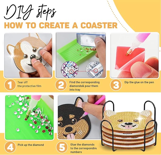 8 pcs Diamond Painting Coasters | Diamond Art Coasters | Dogs Diamond Art - Image 7
