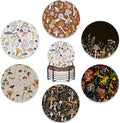 6 Pcs Coasters for Drinks with Holder, Retro Mushrooms Berries and Bugs by BUYIDUI