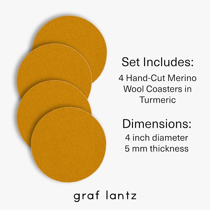 Graf Lantz - Bierfilzl Merino Wool Round Coasters Set of 4 - Turmeric - Absorbs - Image 4