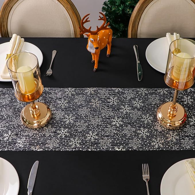 Snowkingdom Christmas Snowflake Silver Table Runner 11 Inch x 49 Feet Sparkly - Image 7