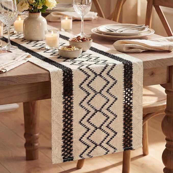 Artoid Mode Black Stripe Diamond Woven Table Runner 12x36 Inch | Holiday by ArtoidMode
