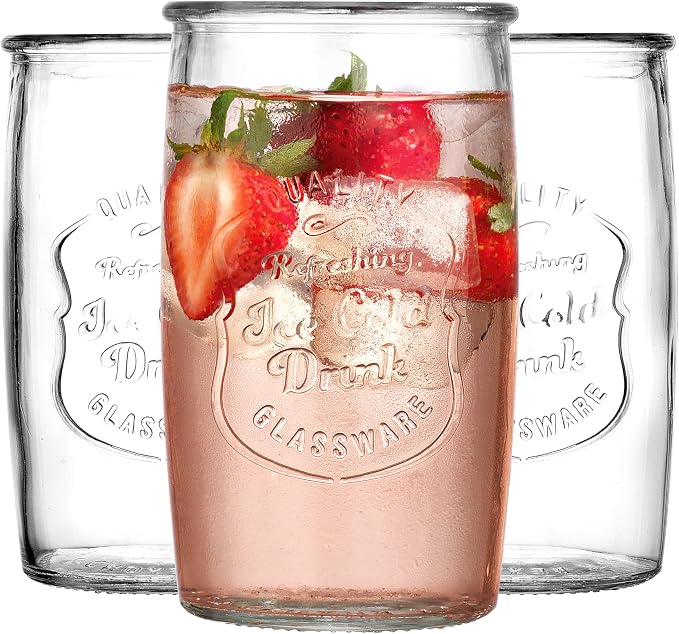 Glaver's Drinking Glasses Set of 4, Vintage Italian Style – Elegant 20 Oz Clear by Glavers