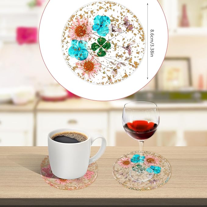 Amabro Dried Flower Drink Coasters, Floral Resin Drink Cup Mat Set of 2 - Image 7
