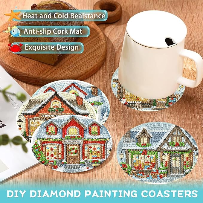 Ekuxom 8 PCS Diamond Art Coasters Kits-Store Diamond Painting Coasters Kits | - Image 5