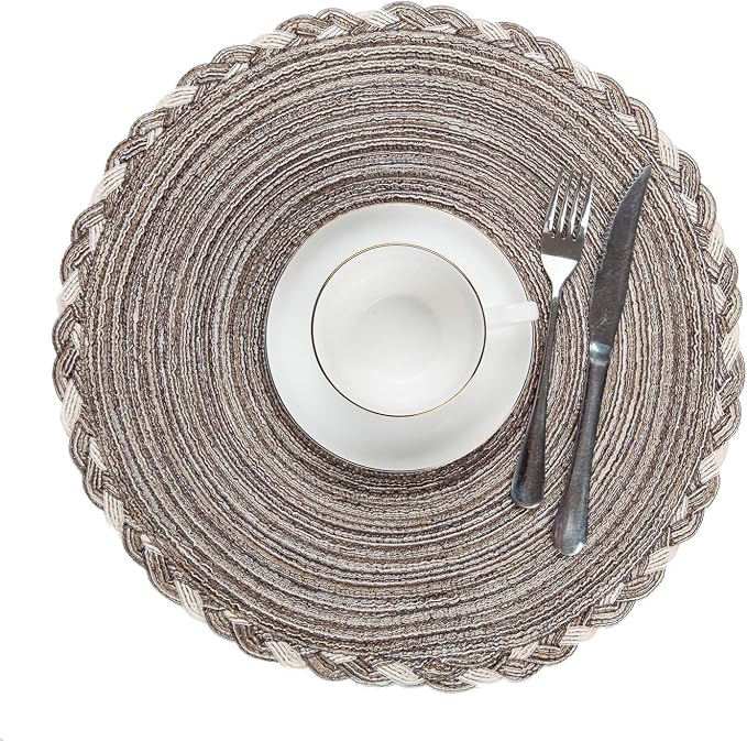 SHACOS Round Placemats Set of 6 Braided Glitter Round Table Placemats 15 inch - Image 2