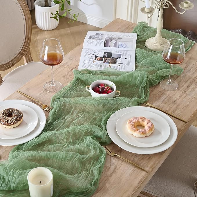 3 Pack Sage Green Cheesecloth Table Runners, 120 Inch 10Ft Moss Gauze Table - Image 5