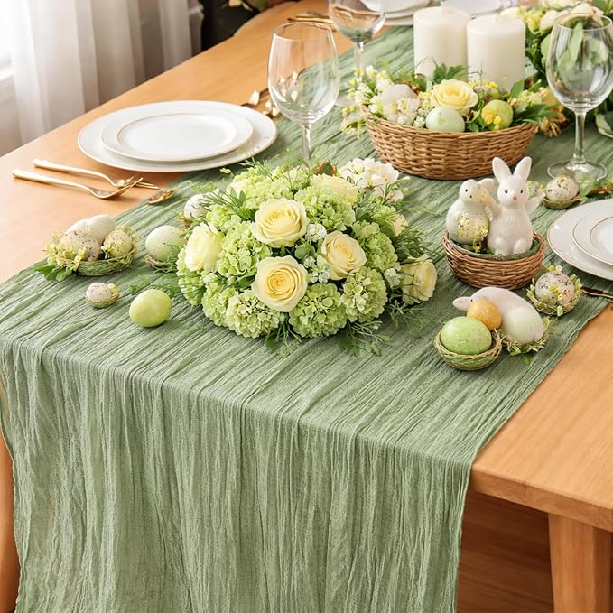 10 Pack Sage Green Cheesecloth Table Runner 22x120 Inch Boho Gauze Table Runners - Image 5