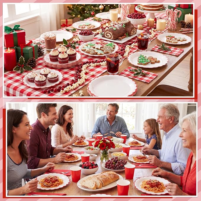 NatNarr 30 Pcs Red Paper Plates 9" Scalloped Red White Party Plates | Cute - Image 9