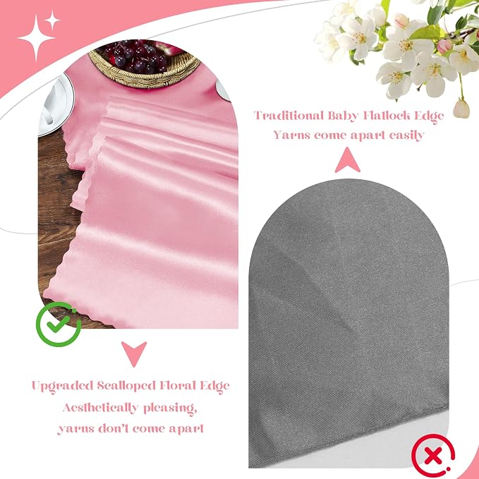 VACVELT Blush Pink Satin Table Runners, 12x72 Inch, 6 Pack, Scalloped Edge | - Image 7
