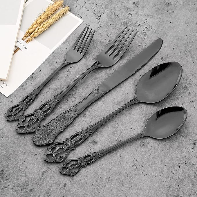 8-Piece Luxury Royal Silverware Set, 18/10 Stainless Steel Black Flatware Set - Image 8