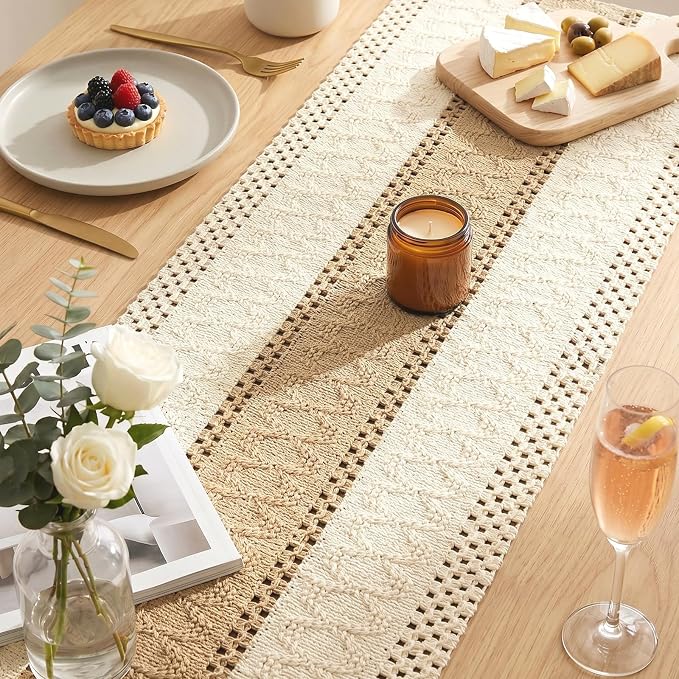 OurWarm Splicing Burlap Table Runner Farmhouse Style, Boho Table Runner Modern - Image 2