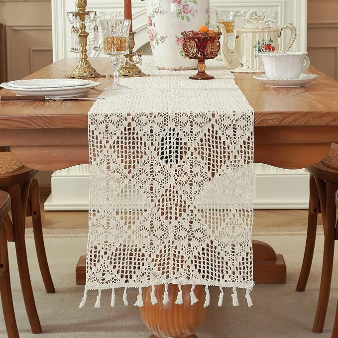 meioro Crochet Lace Table Runner, 12x48 Inch Boho Cotton Table Runners - Image 3