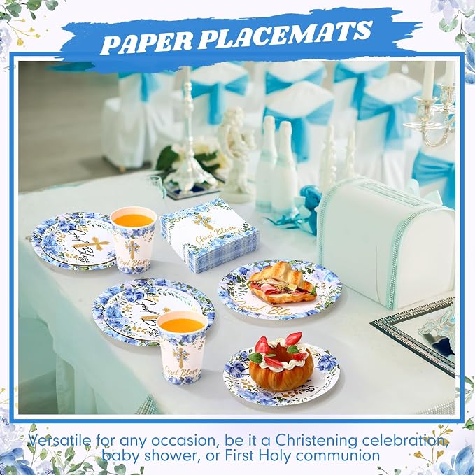 Pickmesh 250 Pcs Blue Baptism Cross Disposable Tableware Set Confirmation - Image 5