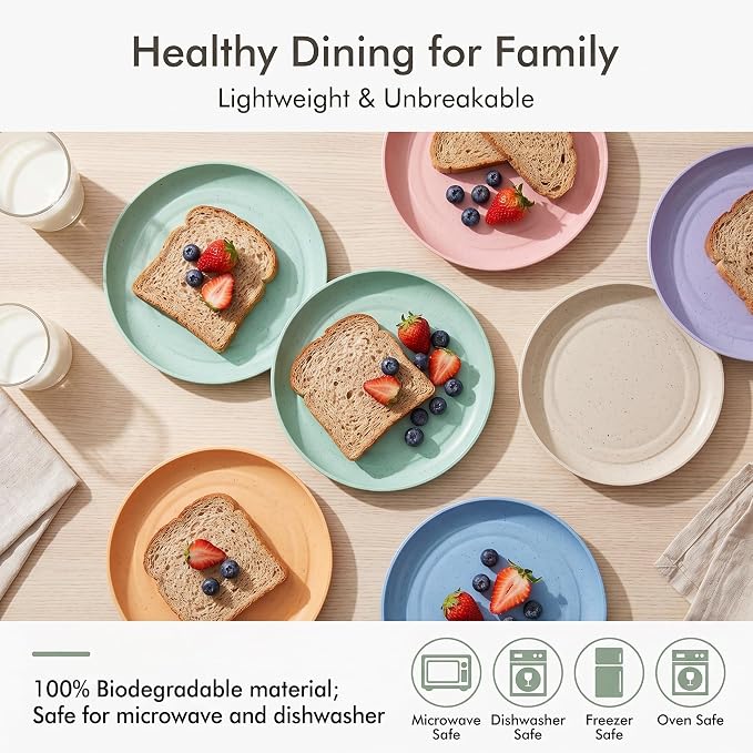 SHECIPIN 12 PACK 6 Inches Lightweight Mini Wheat Straw Plates, Reusable Plate - Image 7