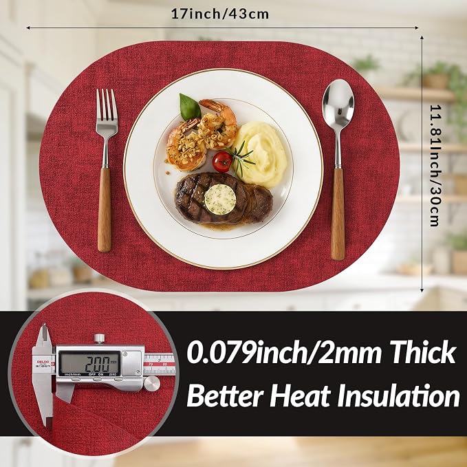Placemats Set of 8, 11.8 x 17 Inch, Waterproof Wipeable Reversible PU Placemat - Image 3