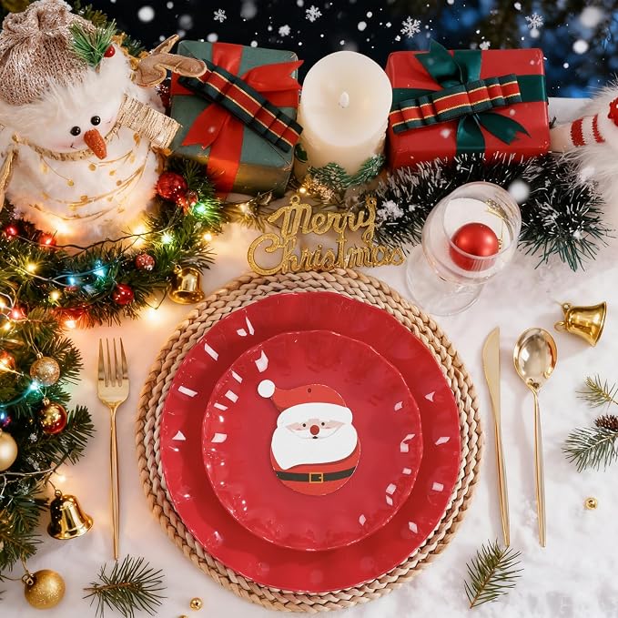 LIYH 50 Pcs Red Plastic Plates Reusable Christmas Plastic Plates Unbreakable - Image 2