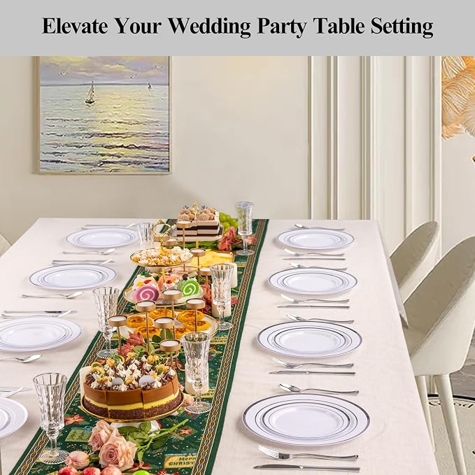 100Pcs Silver Rim Plastic Dinner Plates, 10.25 Inch | Heavy Duty Disposable - Image 7