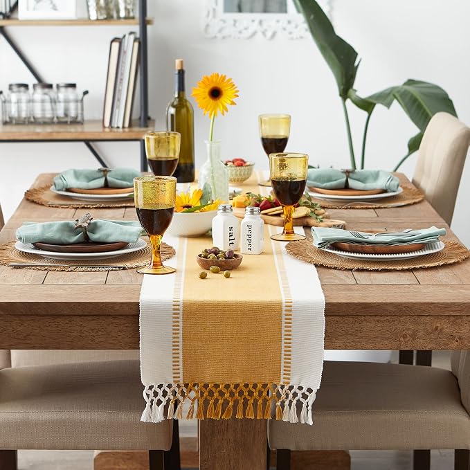 DII Dobby Stripe Table Runner, Honey Gold & Cream Background - Image 4